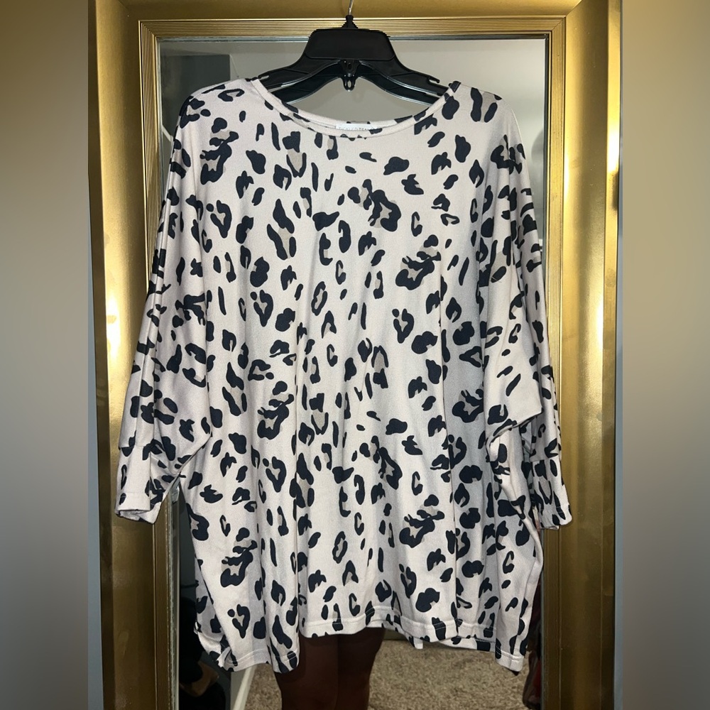 Tickled Teal Cream and Black Leopard Print Top